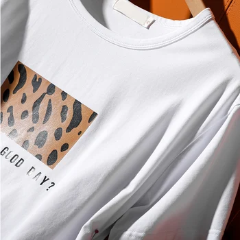 Vasaros 2021 naujas Leopard print T-shirt moterims, trumpas rankovėmis Aukštos Kokybės medvilnės viršūnes didelio dydžio prarasti mados Laisvalaikio puloveriai tee