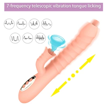 Rabbit Vibratorius Teleskopinis Vibracijos Kalba Lyžis Šildymas G spot Dildo Vibratorius Moterų Masturbacija Sekso Žaislai moters Makšties
