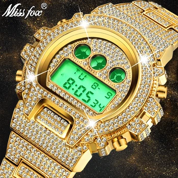 MISSFOX Multi-funkcija G Stiliaus Šoko Skaitmeninis Vyrai Laikrodžiai Viršuje Prabangos Prekės LED 18K Aukso laikrodis Vyrams, Hip-Hop Vyrų Lediniame Iš Laikrodžiai
