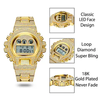 MISSFOX Multi-funkcija G Stiliaus Šoko Skaitmeninis Vyrai Laikrodžiai Viršuje Prabangos Prekės LED 18K Aukso laikrodis Vyrams, Hip-Hop Vyrų Lediniame Iš Laikrodžiai