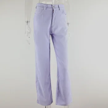 Aukštos Juosmens Velvetas Kelnės, Moteriški Laisvalaikio Kietas Violetinės Pločio Kojų Kelnės Prarasti Ilgos Kelnės Žiemos Streetwear Tiesios Kelnės Moterims