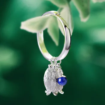 Lotus Įdomus Nekilnojamojo 925 Sterlingas Sidabro Gamtos Kūrybos Rankų darbo Fine Jewelry Šviežių Bell Gėlių, Papuošalų Komplektas Auskarai su Žiedu