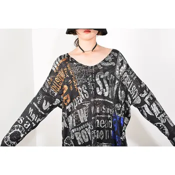 XITAO Europoje Stiliaus Streetwear Megztinis V-Kaklo Prarasti Plius Dydžio Megztinis Moterims Tendencija Abėcėlę Modelis Trikotažas Mados Viršūnes GCC1761