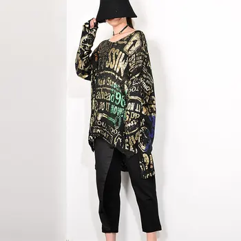 XITAO Europoje Stiliaus Streetwear Megztinis V-Kaklo Prarasti Plius Dydžio Megztinis Moterims Tendencija Abėcėlę Modelis Trikotažas Mados Viršūnes GCC1761