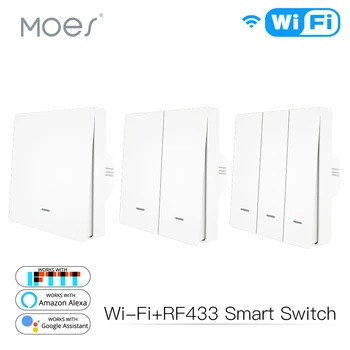 WiFi Smart Wall Šviesos Jungiklis RF433 Mygtukas Siųstuvas Smart gyvenimo Tuya App 