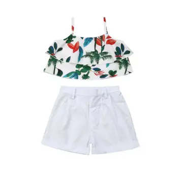 2019 Bamblys Baby Girl Drabužiai Lapai Mielas marškinėliai Topai+Šortai, Kelnės 2VNT Apranga Vasaros