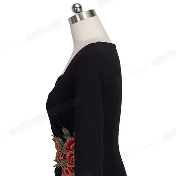 Gražus-amžinai Rudens Derliaus Aplikacijos Gėlių Elegantiškas Biuras Suknelės Oficialią Verslo Apvalkalą Moterų Suknelė B347