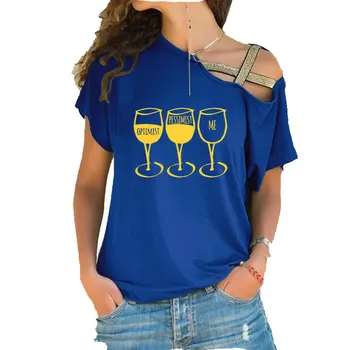 Goblet Vyno Spausdinti Marškinėliai Moterims trumpomis Rankovėmis Marškinėlius 2020 M. Vasarą Moterys Nereguliarus Nerijos Kryžiaus Tvarstis medvilnė tee viršūnės