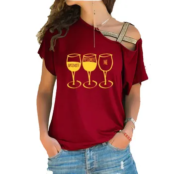 Goblet Vyno Spausdinti Marškinėliai Moterims trumpomis Rankovėmis Marškinėlius 2020 M. Vasarą Moterys Nereguliarus Nerijos Kryžiaus Tvarstis medvilnė tee viršūnės