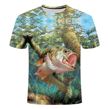 2020 naujas hd skaitmeninis laisvalaikio 3D spausdinimo Juokingi žuvis T-shirt vyrai žvejybos T-shirt o apykaklės striukė T-shirt įdomių žuvų T-shirt