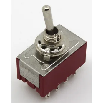 5vnt/daug MTS-403 pradurti skersmuo 6 mm savarankiškai užraktas 12 pin ON - OFF - ON 4PDT 3 padėčių perjungimo jungiklis
