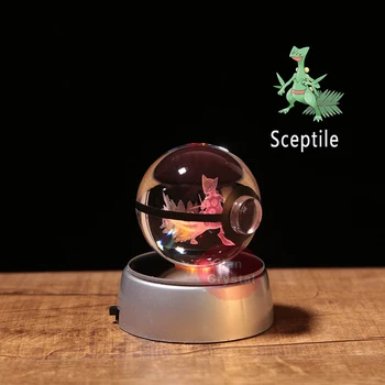 3D Lazeris Pokeball Kamuolys Graviravimas Sceptile Round Crystal Su Juoda Linija Gražus Mados Kamuolys 50*50mm Su LED Bazės 80*80mm Dovana