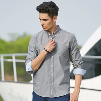 Pioneer Stovykla kietas atsitiktinis marškinėliai vyrams, prekės ženklo drabužių ilgomis rankovėmis marškinėliai vyrų aukščiausios kokybės grynos medvilnės plius dydžio baltos spalvos mėlyna pilka