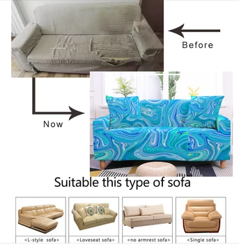 3D Marmuro Sofa Padengti Vandens Spalvos Sofos Padengti Elastinga Slipcover Ruožas, kurių skerspjūvio Sofos Padengti Kėdžių Užvalkalai už Kambarį
