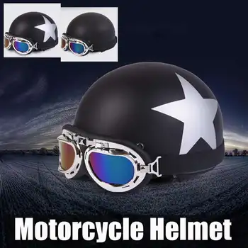Retro Motociklų Šalmai Star Modelis Atidaryti Veido Saugos Pusė Šalmas Su UV Akiniai Motociklo Priedai, Dalys, Apsauginių Įrankių