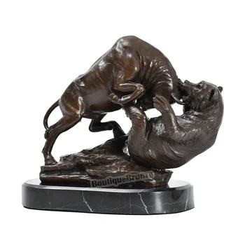 Bronzinė Statula Wall Street Įkrovimo Bull and Bear VS Kovos Skulptūros Akcijų Rinkoje Senovinių Gyvūnų Figūrėlės Meno
