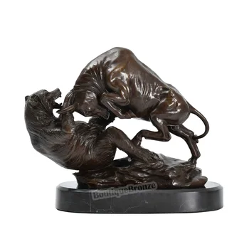 Bronzinė Statula Wall Street Įkrovimo Bull and Bear VS Kovos Skulptūros Akcijų Rinkoje Senovinių Gyvūnų Figūrėlės Meno