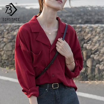 Naujas Atvykimo Moterų Kieto V Kaklo Įpjovomis Šifono Palaidinė Mygtuką Iki Negabaritinių Juoda Marškiniai, Elegantiškas Korėja Stiliaus Feminina Blusa T9O907F