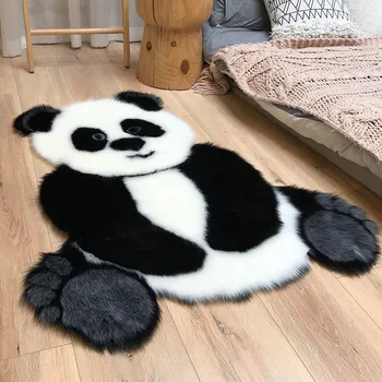 90*120cm Panda modelio gyvūnų Spausdinti Kilimų Aksomo Imitacija Odos Kilimai Kailinių Gyvūnų Formos Kilimai Non-slip Mat vaikai kambario dekoro