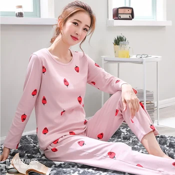 Rudenį Moterų Pižama Nustatyti Žiemą Šiltą Pižamą Ilgomis Rankovėmis Pink Cartoon Spausdinti Mielas Sleepwear Kostiumu Mergina Pijamas Mujer