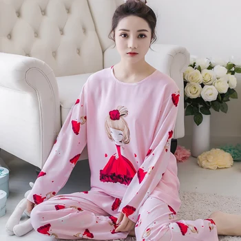 Rudenį Moterų Pižama Nustatyti Žiemą Šiltą Pižamą Ilgomis Rankovėmis Pink Cartoon Spausdinti Mielas Sleepwear Kostiumu Mergina Pijamas Mujer
