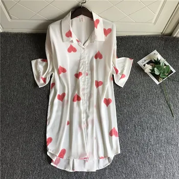 Korėjos mados Seksualus satins šilko sleepdress moterų marškiniai elegancija, Kokybė ilgomis rankovėmis pižamos naktį suknelė moterims sleepwear