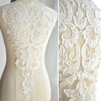 Prancūzų Nėriniai, Rankų darbo Karoliukai 3D Vestuvių Suknelė Aplikacijos 