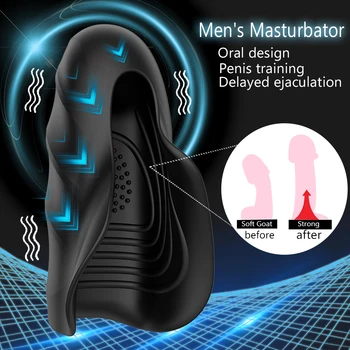 HWOK Vyrų Masturbator Vibratorius Penio Nedelsiant Treneris Atidėti Ejakuliacija Oral Climax Blizgesys Skatinti Massager Pūlingas Sekso žaisliukai Vyrams