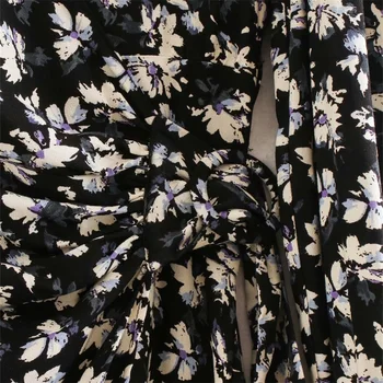 PU ir BŪTI Moterų 2020 m. Pavasarį Naujas Elegantiškas Gėlių Spausdinti Sluoksniuotos Rankovėmis V-Kaklo Suknelė su Juosmens Klostuotas Mini Suknelė