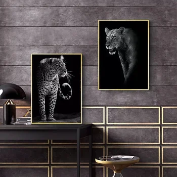 Juoda ir Balta paveiksl Namų Dekoro Šiaurės Drobės Tapybos Sienos Meno Šiuolaikinės Ryškus Gyvūnų Liūtas Plakatus ir nuotraukas Miegamasis