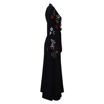 Abaja Dubajus Kaftan Arabų Musulmonų Suknelė Moterims Cardigan Hijabs Ramadanas Eid Siuvinėjimo Gėlių Ilgomis Rankovėmis Arabų Islamo Apranga