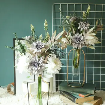Naujo Dizaino Aukštos Kokybės 50cm Stalo Puošmena Dahlia Dirbtinių Gėlių Puokštė Namų Vestuvių dekoras