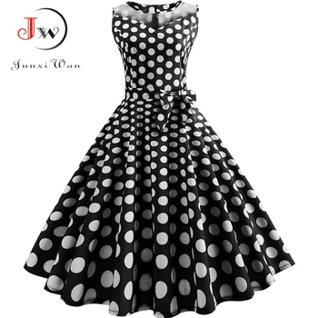 Pledas Spausdinti Vasaros Suknelė Moterims Hepburn 50s 60s Vintage Retro Swing Rockabilly Elegantiškas Šalis Sundress Vestido