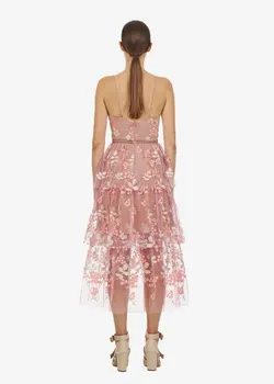 2020 Naujas atvykti Pink Gėlių-papuoštas suknelė