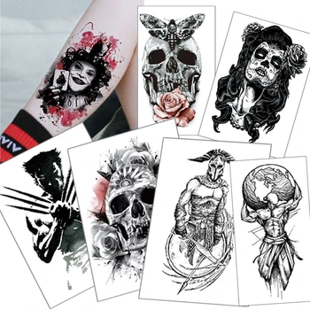 Laikina tatuiruotė lipdukai Demonas kaukolė savižudžių būrys tatuiruotės joker juoda atsparumas Vandeniui netikrą tatuiruotę 210*148mm
