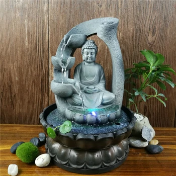 Derva Zen Lotus Budos Statula Led Fontanas FengShui Figūrėlės Home Office 