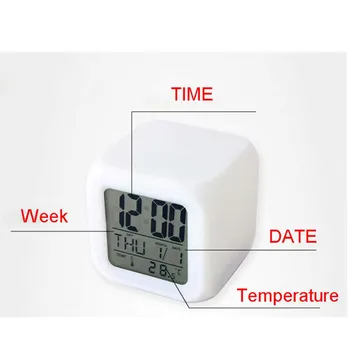 #50 Skaitmeninio Signalo Termometras Naktį Žėrintis Kubas 7 Spalvų Laikrodis Led Pakeisti Namų Puošybai Radijo Žadintuvas Будильник