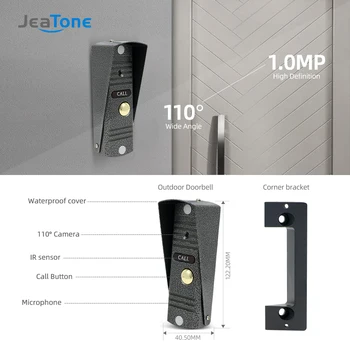 Jeatone 7 Colių Belaidžio/Wifi, Smart IP Vaizdo Duris Telefono Ryšio Sistemos su 2 Night Vision Stebėti + 2 Rainproof Doorbell Fotoaparatas