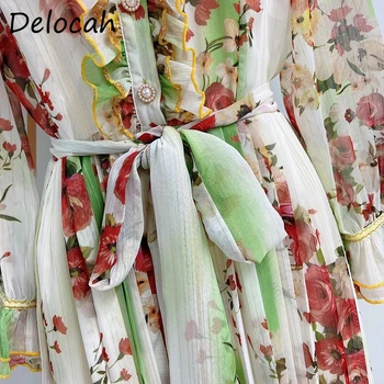 Delocah Moterų Vasaros Mados Dizaineris Šalis-Line Suknelė Blyksnius Rankovės Lankas Varčias Raukiniai Gėlių Spausdinti Elegantiškas Šifono Suknelės
