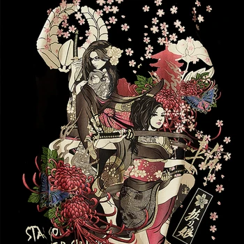 Aolamegs Vyrų Marškinėliai Japonų samurajus Gėlių Spausdinti marškinėliai Harajuku Atsitiktinis Marškinėlius Prarasti Pora Trumpas Rankovės Streetwear Vasaros