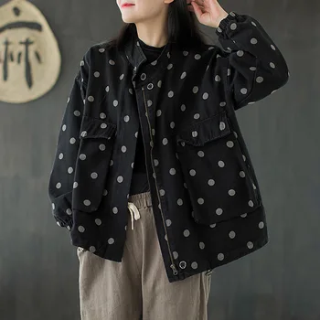 Max LuLu Korėjos Mados Ponios Rudenį Pledas Jackets Womens Dot Džinsinio Audinio Paltai Atsitiktinis Streetwear Negabaritinių Laisvi Drabužiai Plius Dydis