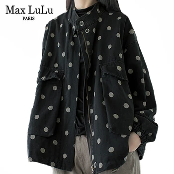 Max LuLu Korėjos Mados Ponios Rudenį Pledas Jackets Womens Dot Džinsinio Audinio Paltai Atsitiktinis Streetwear Negabaritinių Laisvi Drabužiai Plius Dydis
