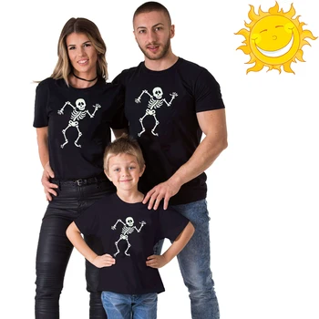 Švyti Tamsoje Skeletas Marškinėliai Šeimos Helovinas T Shirts Juokingas Vasaros Trumpomis Rankovėmis Luminou Drabužių Mados Šeimos Išvaizdą, Aprangą