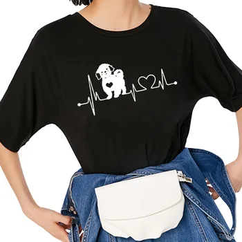 Shih Tzu Širdies Harajuku Marškinėliai Juokinga T-shirt Moterims, Drabužiai Atsitiktinis trumpomis Rankovėmis Viršūnes Trišakiai Plius Dydis