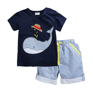 Vasarą Vaikai Vaikų medvilnės trumparankoviai kostiumas berniukui t-marškinėliai + kelnės 2vnt dryžuotas trumpas kūdikis berniukas animaciją banginis drabužių rinkinys