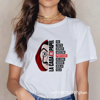 La Casa De Papel moterų marškinėliai Harajuku BELLA CIAO raidžių spausdinti Trumpas Rankovės juokingi Pinigai Heist Namas Popieriaus Hip-Hop Viršūnes Tees