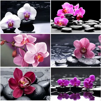 Gėlių DIY 5D Diamond Tapyba Visą Raundą Gręžimo Cirkonio Mozaikos Orchidėja Kraštovaizdžio Diamond Siuvinėjimo Kryželiu Namų Dekoro