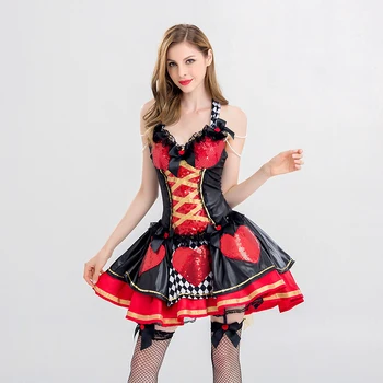 Naujas Halloween Princesė Alisa karalienė Cosplay Kostiumas Moterims Fantasia Suaugusiųjų Suknelė Seksualus Baisu Šalies Maskuotis Vaidmuo Žaisti Šluostės