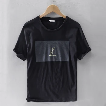 Naujas prekės ženklas trumpas rankovės lino marškinėliai vyrams, atsitiktinis, juoda t-shirt vyrams patogus mados t shirts vyrų camiseta chemise