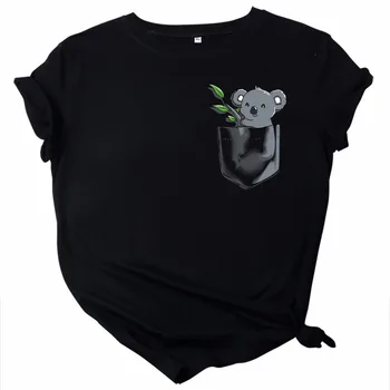 JCGO Moterys Vasarą trumpomis Rankovėmis T-shirt Plius Dydis S-5XL Negabaritinių Mielas Koala Spausdinti Atsitiktinis Medvilnės, O Kaklas, Panele, Trišakiai Viršūnės